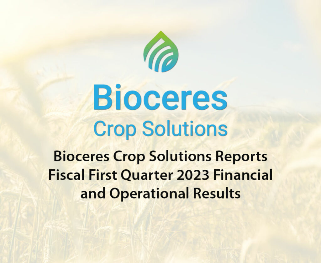 Ospraie-ag-science-Bioceres Crop Solutions Reports Fiscal First Quarter 2023 Financial and Operational Results